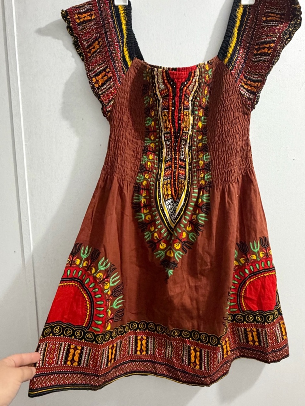 Advance Boho Dashiki Smocked Off-Shoulder Mini Dress - Vibrant African Print - Picture 2 of 10